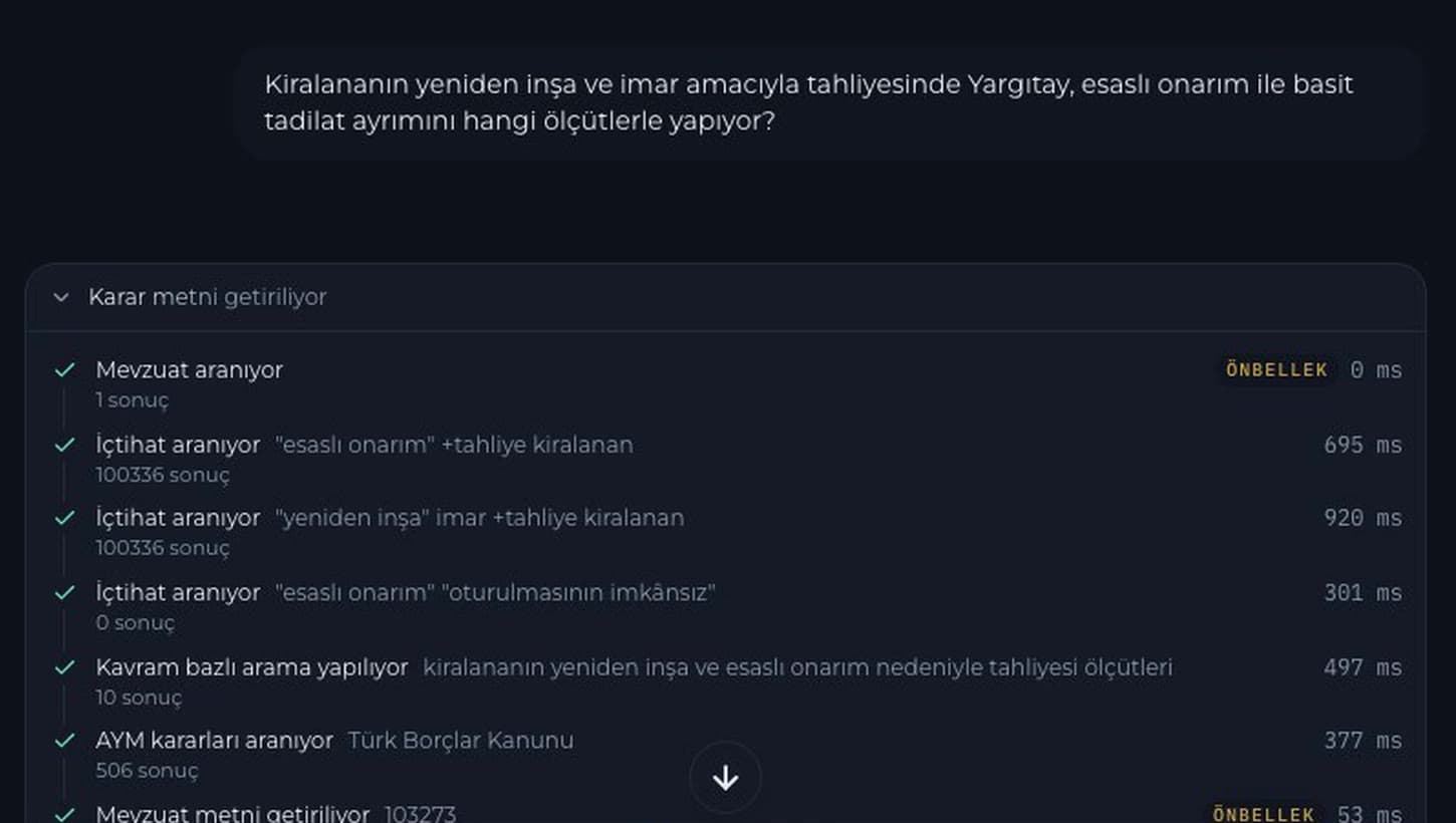 Araştırma izi: mevzuat ve içtihat aramaları, sonuç sayıları ve süreleriyle adım adım