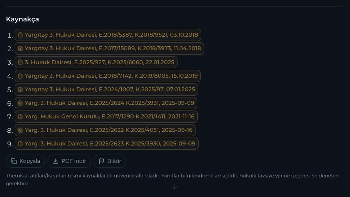 Analiz kaynakçası: dokuz Yargıtay kararı, künyeleriyle ve tıklanabilir atıf rozetleriyle